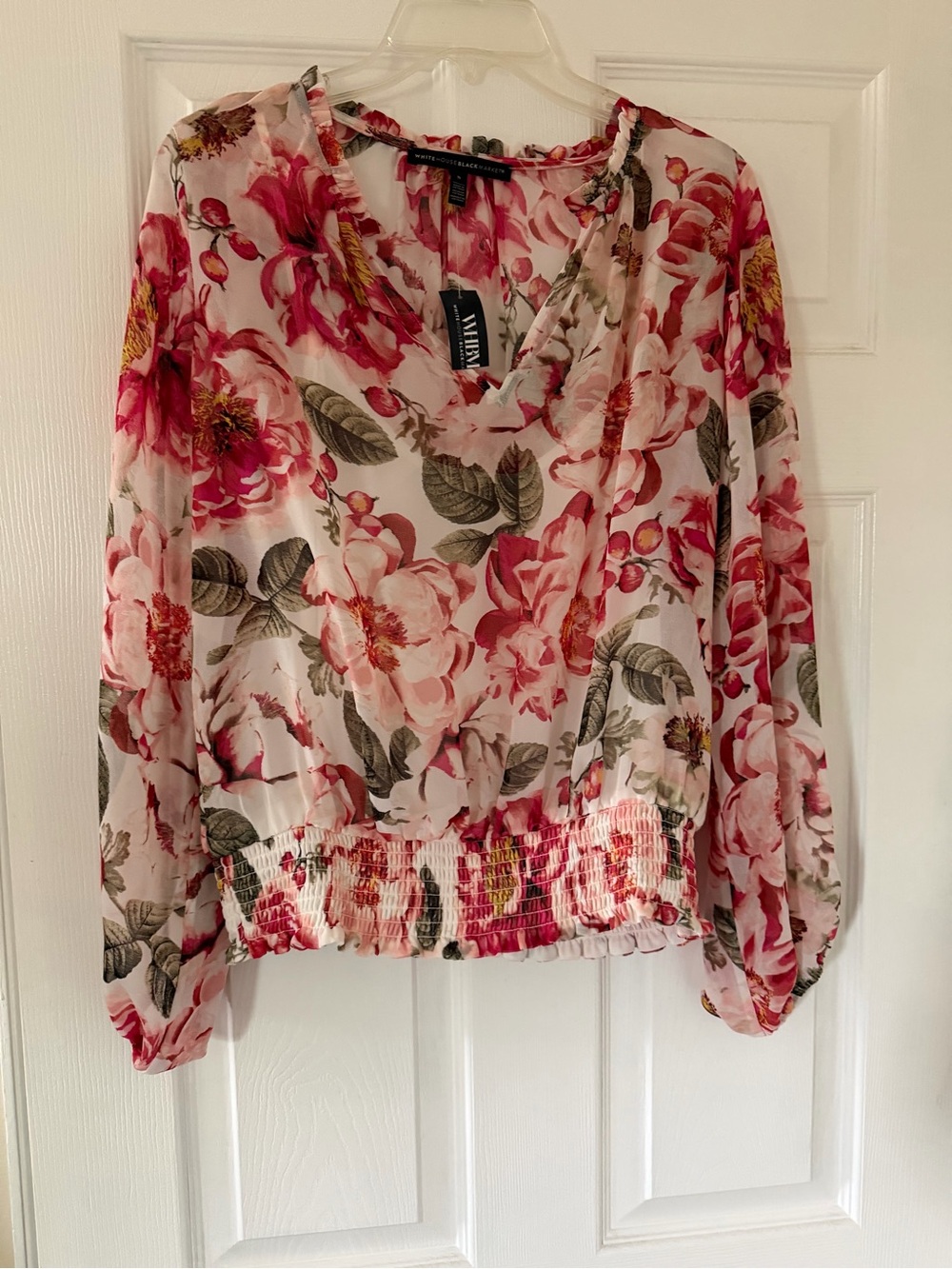 Alfani Pink Floral V-Neck Long-Sleeve Blouse